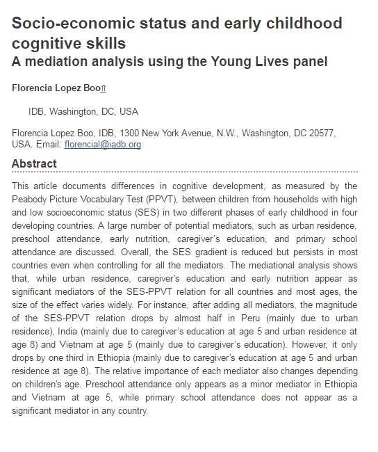 Nivel socioeconómico y desempeño cognitivo temprano: un análisis de mediación usando las bases de Niños del Milenio / Young Lives