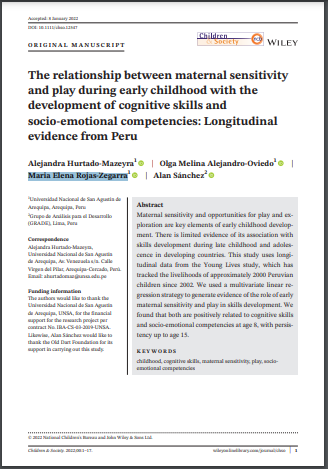 La relación entre la sensibilidad materna y el juego durante la infancia temprana con el desarrollo de habilidades cognitivas y competencias socio-emocionales: evidencia longitudinal de Perú